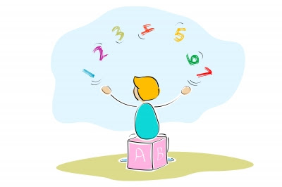 child juggling numbers cartoon NAMC montessori prepared environment motivation