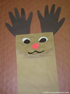 NAMC Montessori Christmas Crafts and Activity Guide 3-6 reindeer paper bag puppet