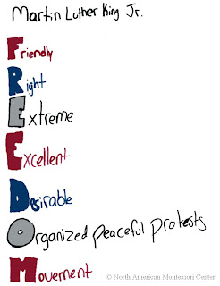 NAMC montessori peace education peacemakers martin luther king student activity poem