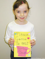 NAMC Montessori cultural practical life may spring activities girl with tea party invitation
