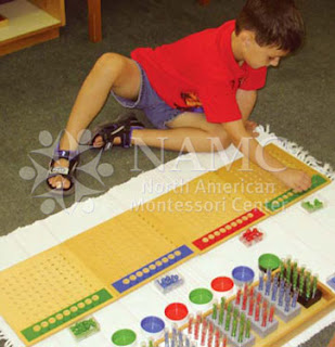 NAMC montessori math materials appropriate homework boy with skittles