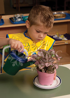 most challenging montessori student young boy watering plant