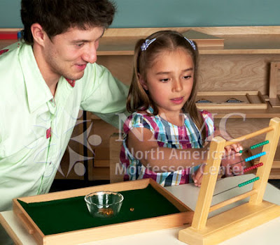 NAMC montessori teacher helps girl with bead frame new montessori students new school year