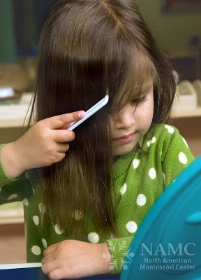 NAMC celebrating montessori week with montessori in our home being a montessori family girl brushing her hair