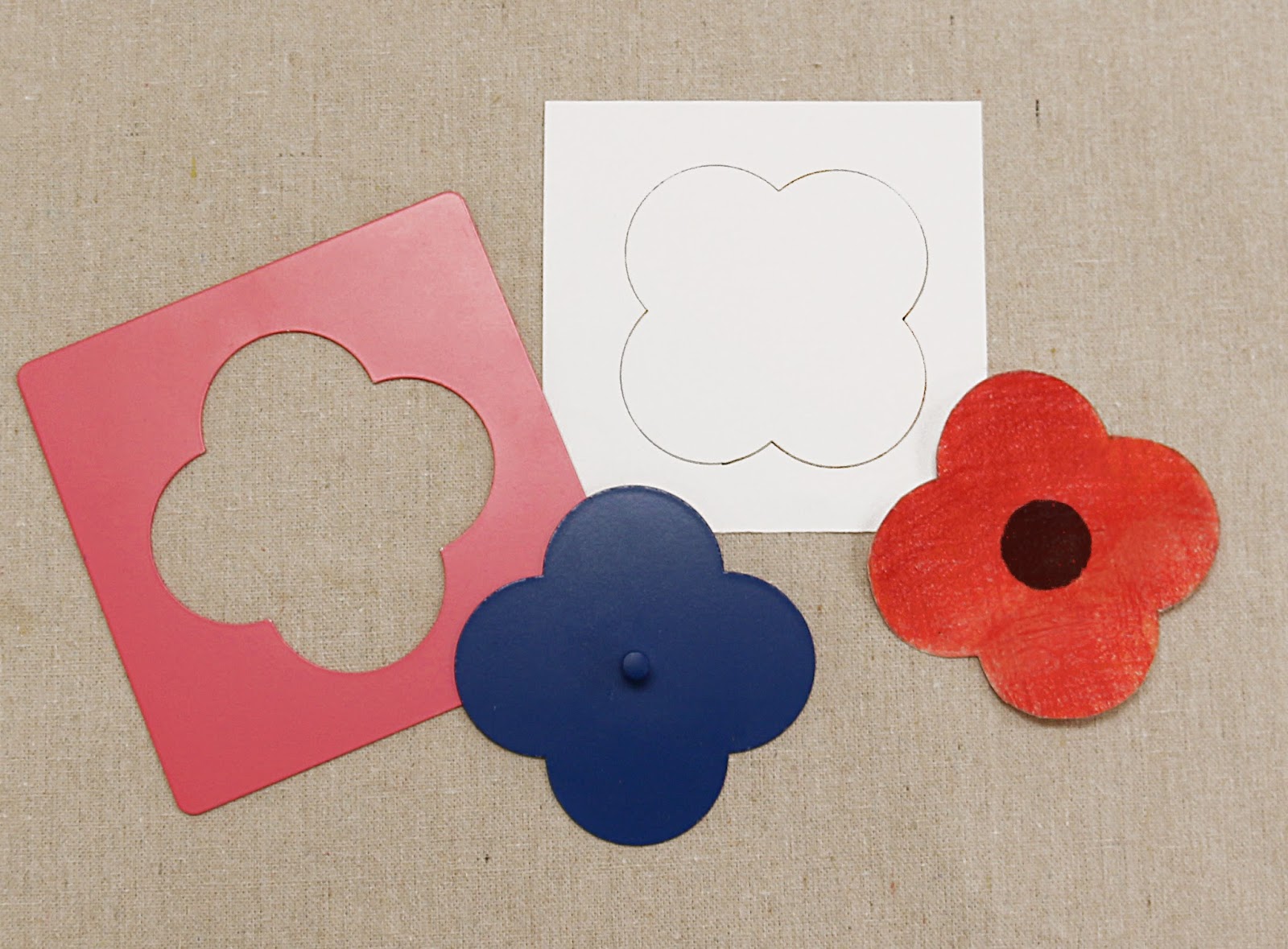 NAMC Montessor Rememberance Veterans Day Activities. Metal Inset quatrefoil poppy