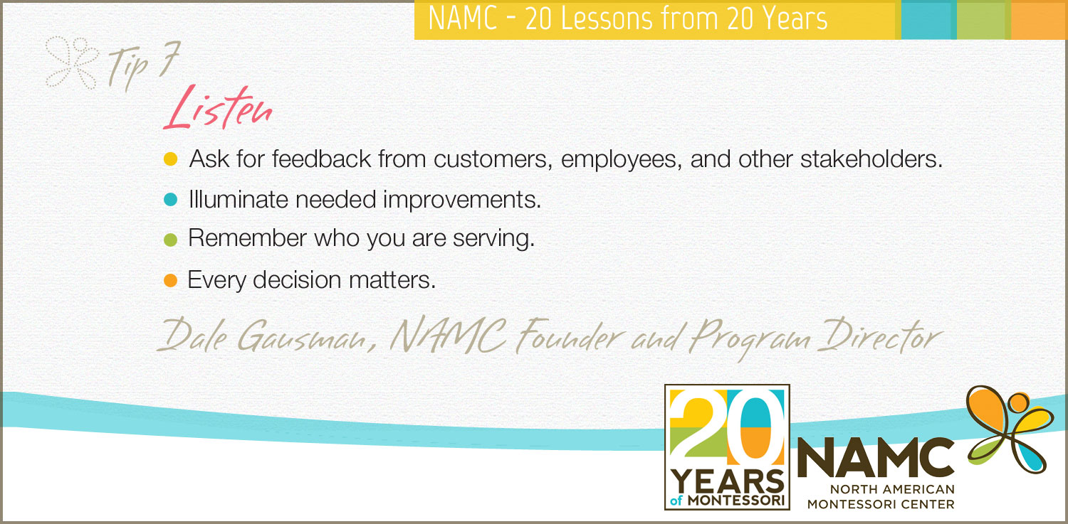 NAMC montessori 20 lessons 20 years listen